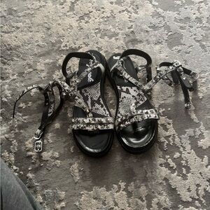Free People Black and White Strappy Sandals